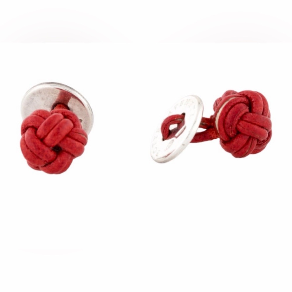 Bottega Veneta Red Leather Knot Cufflinks - Picture 2 of 11